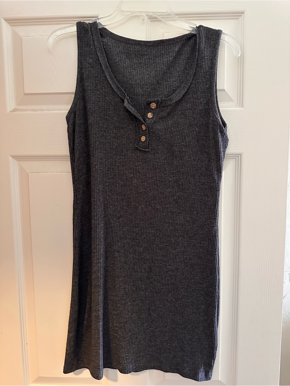 Sleeveless Ribbed Henley Tank Dress